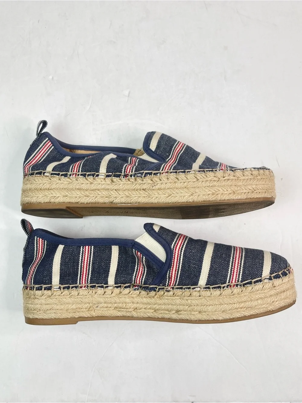 Sam Edelman Carrin Espadrille Platform Shoes Denim‎ Striped Women 7.5 Slip On